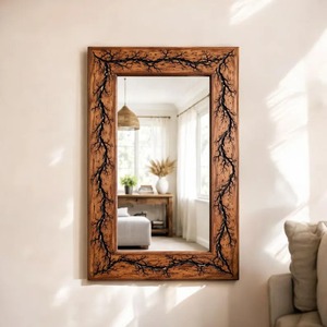 Urban Glow Resin Wooden Wall Mirror Stylish Designer Frame for Living Room Bedroom and Hallway Decoration - Product Image 3