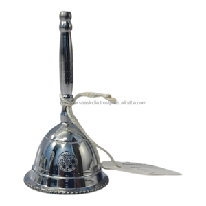 Cloche à main décorative de luxe en laiton, plaquée argent, motif floral, cloche rituelle en métal pour la décoration intérieure, la méditation, le yoga, cadeau - Product Image 6