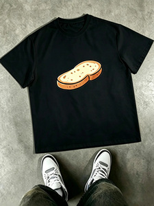 New Arrival White Men's Short Sleeve T-<b>Shirt</b> With Cartoon Bread Print Regular Fit O-Neck Casual Jersey Cotton <b>Shirt</b> - Product Image 4
