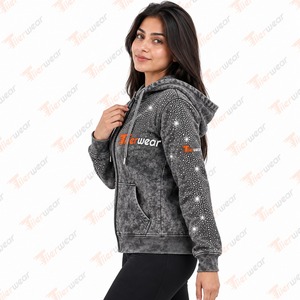 Tiierwear Women's Hooded <b>ZipUp</b> Sweatshirt Glitter Print Dot Pattern Casual Full Sleeve Knitted Polyester Autumn Wear - Product Image 2
