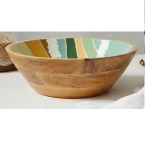 ชามไม้จากโรงงานโดยตรง ชามไม้ขนาดใหญ่จากไม้กระถินเทศ พิมพ์ลายเคลือบสีน้ำเงินขาว สำหรับโชว์ขนมหวานและเสิร์ฟอาหาร - Product Image 2