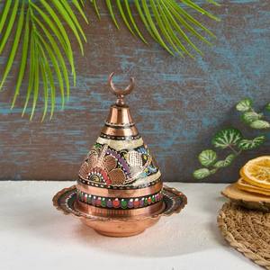 Elegante Azucarera Blanca y Cobre con Diseño Floral Intrincado, Clásica Jarra de Caramelos con Pedestal para Exhibición en Buffet de Hotel y Almacenamiento en Cocina - Product Image 1