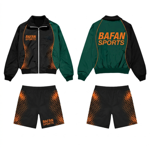 Men Microfiber Windbreaker Short Set Black <b>Silver</b> Panel Tracksuit Lightweight Breathable Custom Sublimation Logo Print plus size - Product Image 3