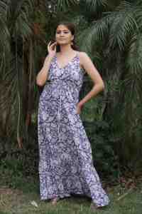 Vestido informal bohemio indio para mujer, bloque a mano, estampado Floral, ropa de verano de algodón, tejido ecológico, venta de regalo personalizado - Product Image 6