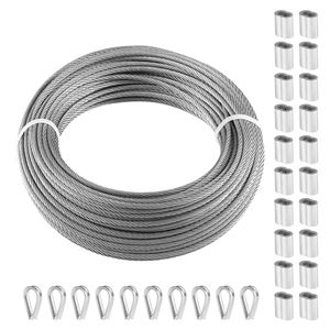 Kit Cavo in Acciaio Inossidabile 316 da 1/8'' x 31,4 m (100 ft) con 20 Guaine, 10 Puntali, Resistenza alla Rottura 1600 Libbre, e Clip per Fune Metallica 7x7 - Product Image 1