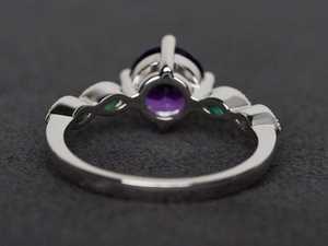 Anillo de Amatista con Corte Redondo, Anillo de Compromiso de Plata de Ley, Gema Púrpura, Joyería de Piedra de Nacimiento de Febrero - Product Image 3