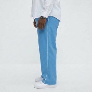 Men's Light Blue Elastic Waist Casual <b>Pants</b> With Side Stripe Breathable Polyester <b>Summer</b> Wear - Product Image 3