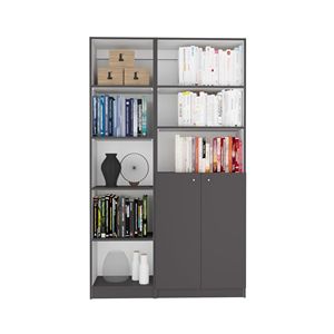 Set di Librerie Micco a 2 Pezzi, Mobile a Doppia Anta Largo 42 con 8 Ripiani, Grigio Opaco e Bianco, per Soggiorno, Soluzione di Archiviazione Domestica - Product Image 2