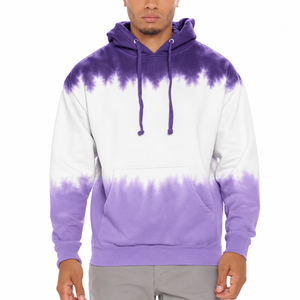 Men's <b>Tie</b>-Dye Hooded Sweatshirt <b>Purple</b> White Gradient Cotton Fleece Casual Pullover Regular Fit Autumn Style - Product Image 1