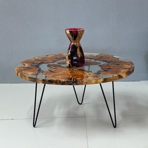 Mesa de Centro de Madera de Olivo Natural con Resina Epoxi, Mesa de Centro Artesanal con Borde Natural, Mueble de Decoración Rústico Moderno de Lujo - Product Image 3