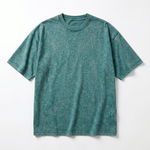 Camiseta de hombre con lavado ácido, estilo urbano, de algodón lavado, corte holgado, cuello redondo, de peso pesado, a la moda, cómoda, duradera, al por mayor - Product Image 1