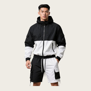 Ensemble short et veste coupe-vent en nylon personnalisé, taille standard, ensemble 2 pièces, veste coupe-vent en nylon colorblock, ensemble short pour homme - Product Image 3