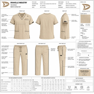 ชุดยูนิฟอร์มแพทย์แบบ unisex ยี่ห้อ Drawelle Industry เสื้อคอวีมีกระเป๋าและกางเกงคาร์โก้ สีเบจ ผ้าฝ้ายผสมโพลีเอสเตอร์ - Product Image 4