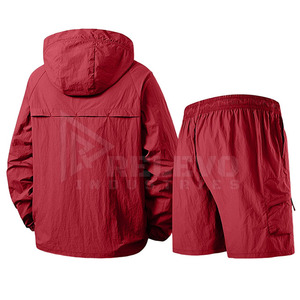 Conjunto Deportivo Unisex Transpirable con Capucha, Chaqueta Cortavientos con Cierre Completo, Pantalones Cortos Cargo con Cordón y Bolsillos, Ropa Urbana de Verano - Product Image 4