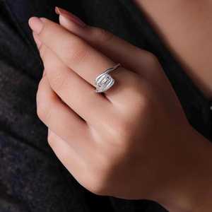 Sparkly Moissanite <b>Emerald</b> Cut Solitaire Crossover Band <b>Ring</b> For Unisex original 925 <b>Silver</b> For Bridal Surprise Gift For Lovers - Product Image 3