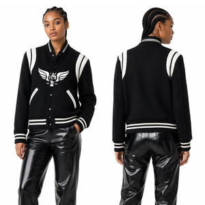 Custom Black Varsity <b>Jacket</b> Women Letterman <b>Jacket</b> Embroidered Logo Streetwear Bomber <b>Jacket</b> Wholesale OEM - Product Image 1