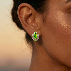 Luxurious Cute Halo Pear Cut <b>Stud</b> <b>Earrings</b> for Women Natural Peridot Gemstone and Real Diamonds Halo <b>Studs</b> 14k Solid Gold Gift - Product Image 2