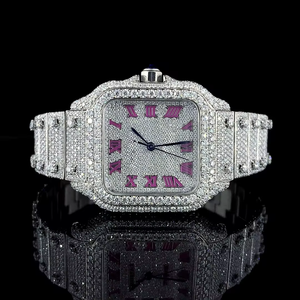 Reloj de Lujo Antiguo con Moissanita Cuadrada, Cuarzo, Acero Inoxidable, Esfera de Cristal y Detalles de Gemas Brillantes - Product Image 1