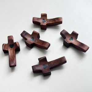 Premium quality Wooden Cross Engraved With Name And Heart Religious Decoration Handmade Freestanding Wedding Gift - Product Image 2