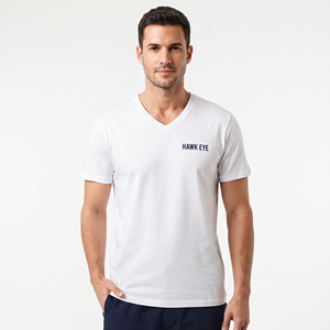 T-shirt en coton à col en V pour homme avec logo personnalisé, coupe classique, respirant, manches courtes, vêtement décontracté uni - Product Image 1