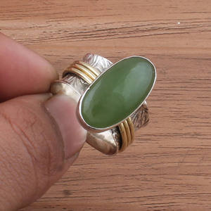 Anillo de Jade Verde Natural, Plata de Ley 925, Anillo de Tres Capas, Anillo de Boda para Mujer y Hombre, Amuleto de la Suerte, Joyería al por Mayor - Product Image 3