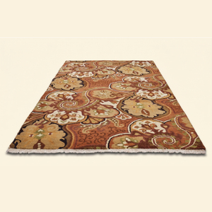 Tapis artisanal en laine terracotta à motif floral Paisley, marron rouille, moderne, botanique, antidérapant, écologique, à poils épais pour salon - Product Image 2