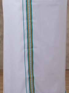 RAMRAJ LINEN Conjunto de Camisa Azul Jelly de Manga Larga Ecológica para Hombre con Borde a Juego y Pantalón Dhoti |   Ocasión Especial de Verano - Product Image 3