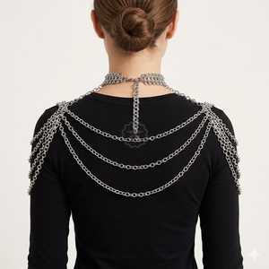 Collier en maille d'acier inoxydable plaqué argent, bijou de costume fantaisie irrégulier, art portable - Product Image 2