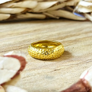 New High Demand Ethnic Textured <b>Ring</b> Boho Brass Band for Women 18k <b>Gold</b> Plated Dotted Hammered Statement for Wholesale/OEM/ODM - Product Image 3