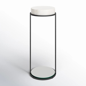 Mesa de Centro Geométrica Esculpida con Cubos Apilados, Tapa Redonda y Base Sólida, Diseño Contemporáneo para Bares - Product Image 6