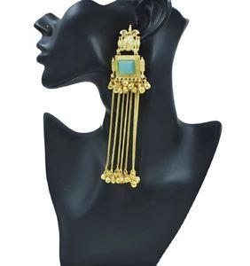 Pendientes Largos de Aleación de Zinc con Diseño Étnico Geométrico de Fusión Cachemir, Ligeros, Chapados en Oro, con Cristales de Estrás, para Fiesta de Mujer - Product Image 4