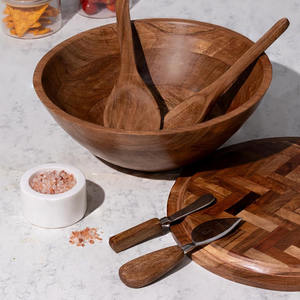 Wholesale Custom Natural Acacia Wood <b>Salad</b> <b>Bowl</b> Footed <b>Wooden</b> Pedestal <b>Bowl</b> for Fruit or Food Serving in Home or Restaurant Use - Product Image 5