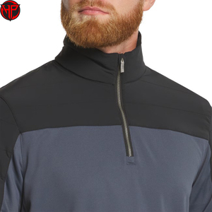 Men's Breathable Mesh Quarter-Zip Golf Shirt with Custom Logo Contrast Colorblock Design Pullover Top - Product Image 2