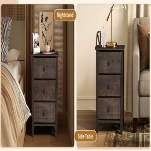 Comodino in Legno Impiallacciato 66*45*68cm con Tre Cassetti, Cassettiera in MDF Marrone - Product Image 4