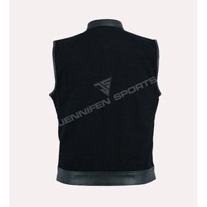 Customizable Motorcycle Canvas Fabric&Leather <b>Vest</b> Back Protector Men's Leather <b>Vest</b> & Made To Measure Biker Apparel - Product Image 3