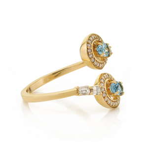 March Birthstone <b>Statement</b> Aquamarine & Diamond Bypass <b>Ring</b> For Women's 14K Real Yellow Gold Wedding Gemstone Jewelry - Product Image 5