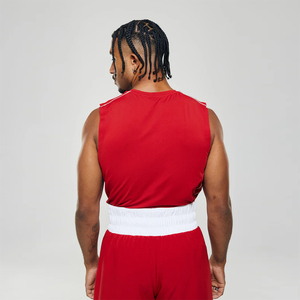 Men <b>Red</b> Sleeveless Boxing Tank <b>Top</b> and Shorts Set Breathable Polyester Fight Wear Training Uniform Adult Boxing Training Uniform - Product Image 2