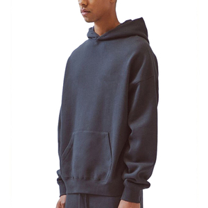 Men's Oversized Hooded Sweatshirt Solid Black Cotton French Terry Casual Autumn Wear - Product Image 5