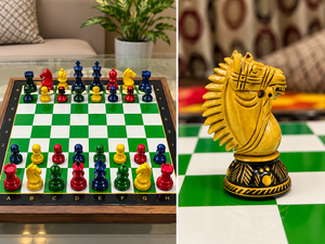 Jeu d'échecs en bois, pièces d'échecs colorées, jeu de société de stratégie classique, échiquier en bois de qualité supérieure, jeu éducatif familial - Product Image 2