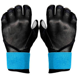 Guantes de Bateo de Béisbol de Dedo Completo con Palma de Cuero para Jóvenes y Adultos, Mano Derecha, Puño Largo, Muñequera Azul, Todas las Estaciones - Product Image 1