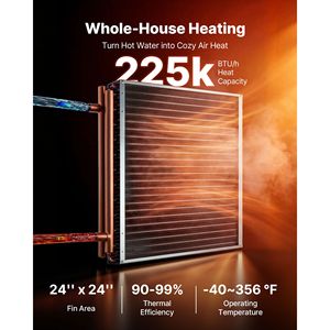 Scambiatore di calore acqua-aria 24x24 a tubi alettati, serpentina HVAC con tubi in rame e alette in alluminio, 225K BTU per uso agricolo - Product Image 2