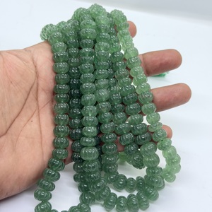 Perles de pierres précieuses en quartz vert naturel en forme de pastèque sculptées pour la fabrication de colliers et bijoux, 16 pouces - Product Image 1