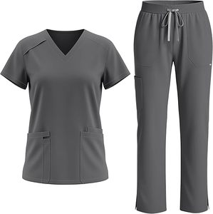 Uniforme Médico Unisex de Fábrica Directa, Blusa de Cuello en V de Algodón y Poliéster, Pantalones Rectos con 9 Bolsillos, Corte Ajustado - Product Image 2