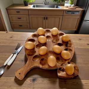 ถาดใส่ไข่ไม้มะม่วงทำมือ ที่วางไข่ไม้สไตล์เรียบง่ายสำหรับจัดเก็บในครัวและตกแต่งเคาน์เตอร์สไตล์ฟาร์มเฮาส์ - Product Image 1