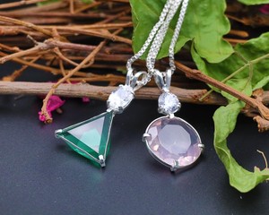 Collier pendentif en quartz rose et quartz vert, pierre naturelle double, chaîne en argent, bijoux de guérison, cadeau pour femmes et hommes - Product Image 5