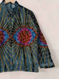 Veste d'hiver pour femme en velours brodée à la main avec motif œil turc, réversible, respirante, écologique, à manches courtes, idéale comme cadeau - Product Image 5