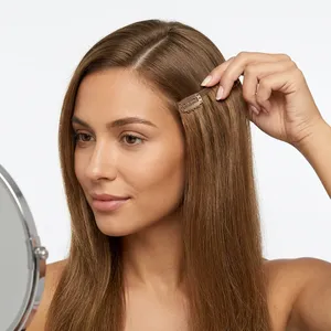 Extensions de cheveux naturels indiens noirs à base de soie, double épaisseur, à clipser, lisses, pour tête entière, densité 100 %, cheveux Remy, taille personnalisable - Product Image 4