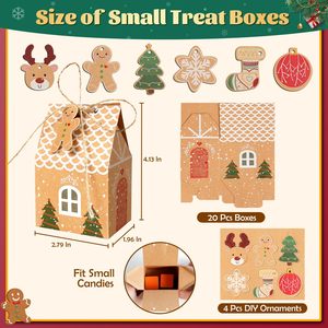 TH CBB-581 Christmas Gingerbread House Gift Boxes Kraft Paper Candy Cookie Packaging Box Holiday Treat Bags With Ribbon - Product Image 4