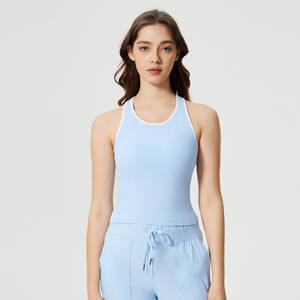 Custom Colors <b>Women</b> <b>Knitted</b> Halter <b>Tank</b> <b>Top</b> Solid Color Breathable Minimalist Style Regular Length Sporty Wear - Product Image 3