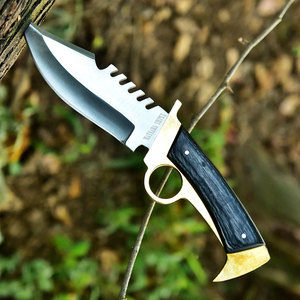 Cuchillo de caza hecho a mano con hoja fija, guardacuchillo de latón y mango de madera, para bushcraft, camping, supervivencia, cuchillo para exteriores, regalo para hombres - Product Image 5